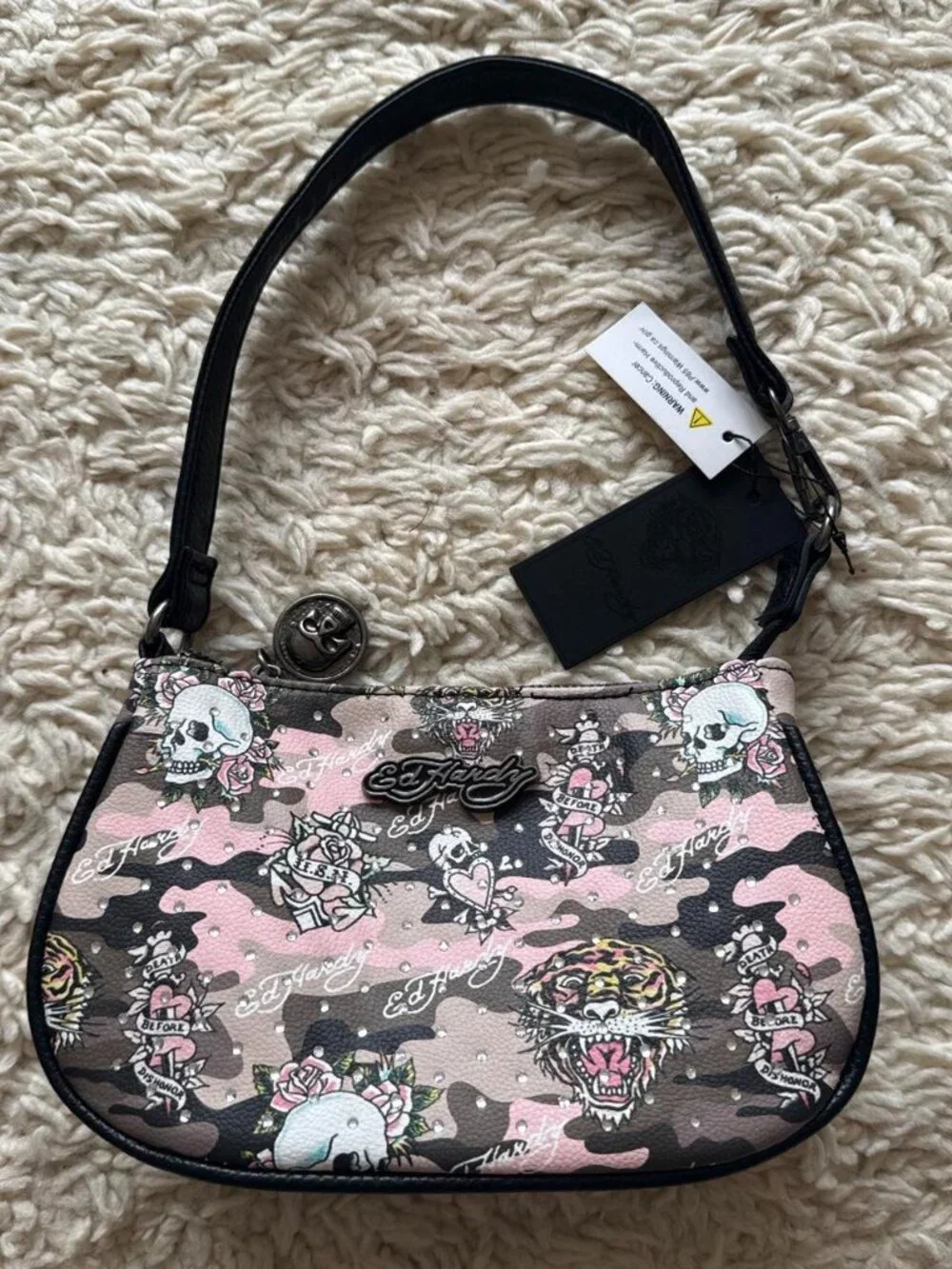 Ed Hardy Pink Camo Shoulder Bag Skull Tiger Print